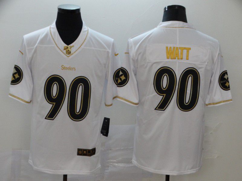 Men Pittsburgh Steelers 90 Watt White Retro gold character Nike NFL Jerseys